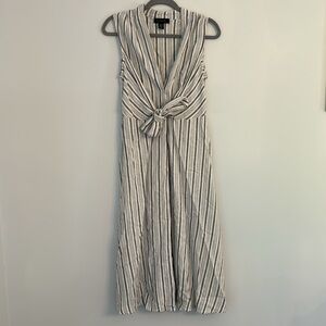 Tamari Black and White Striped Linen Blend A Line Midi Dress Size XS